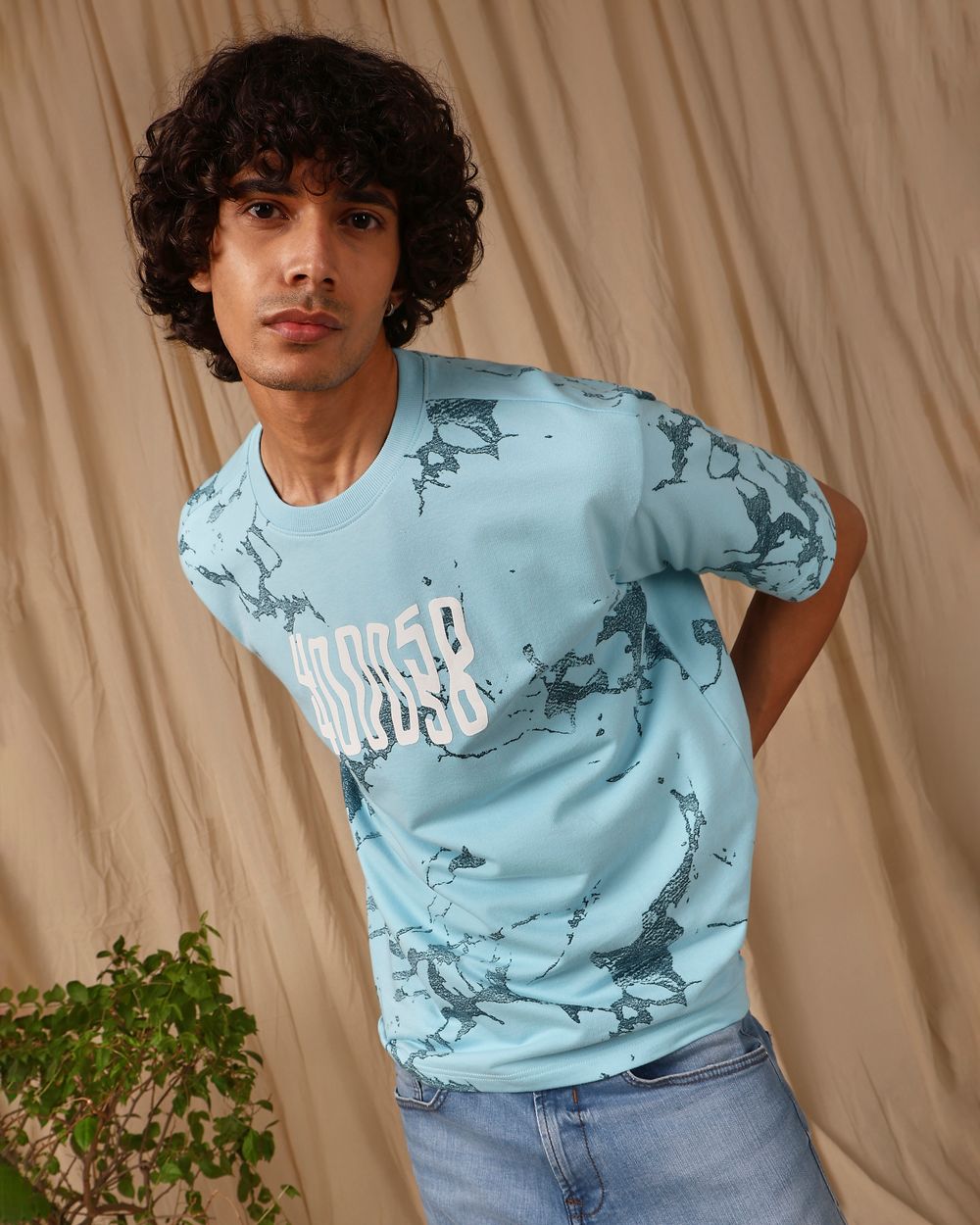 Turquoise Graphic Print Loose Fit T-Shirt