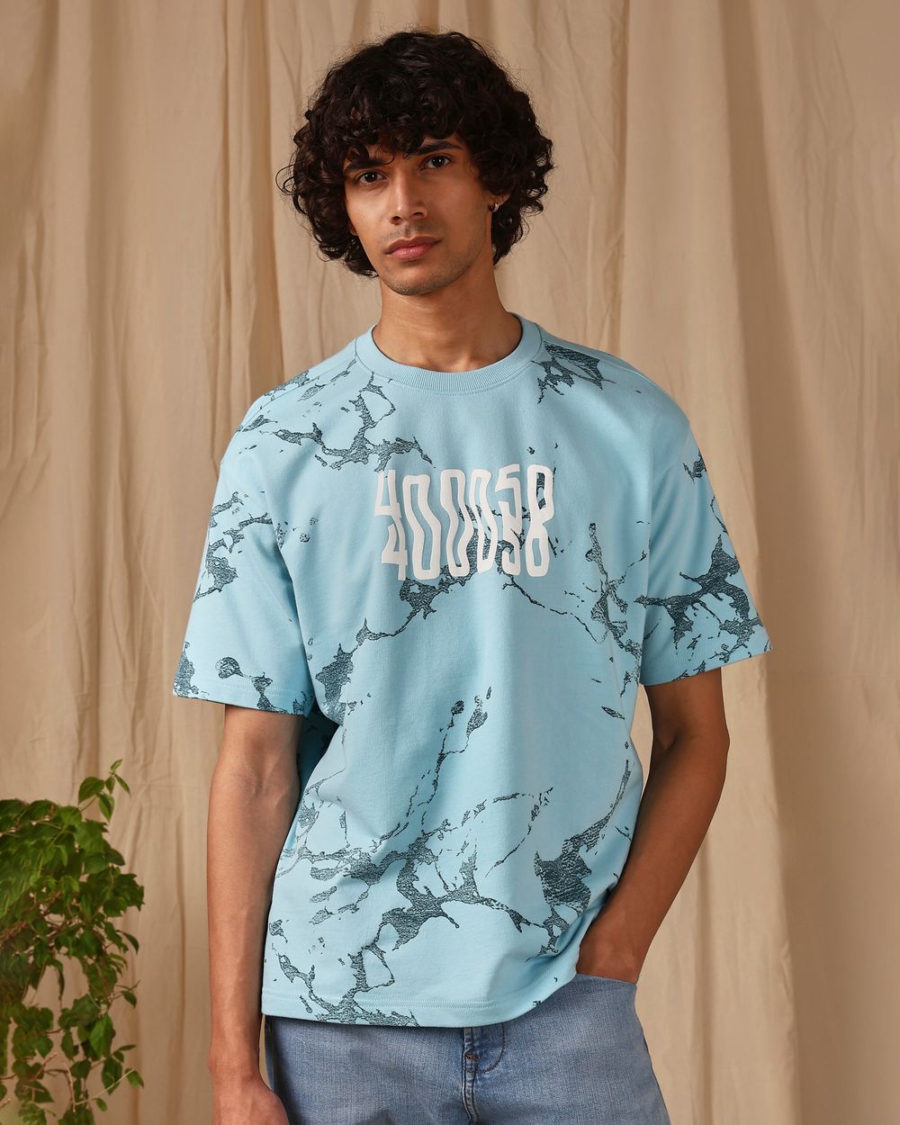 Turquoise Graphic Print Loose Fit T-Shirt