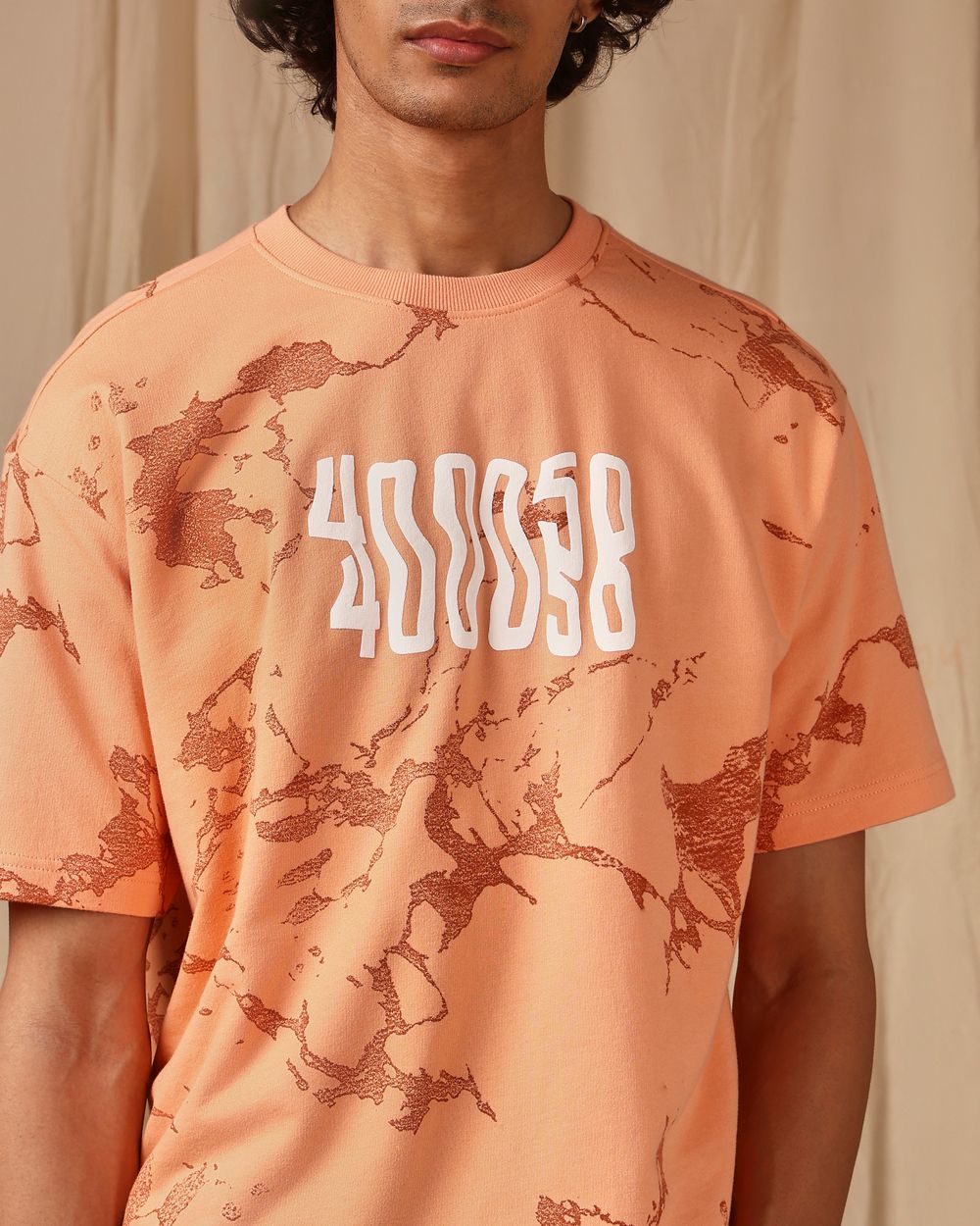 Peach Graphic Print Loose Fit T-Shirt