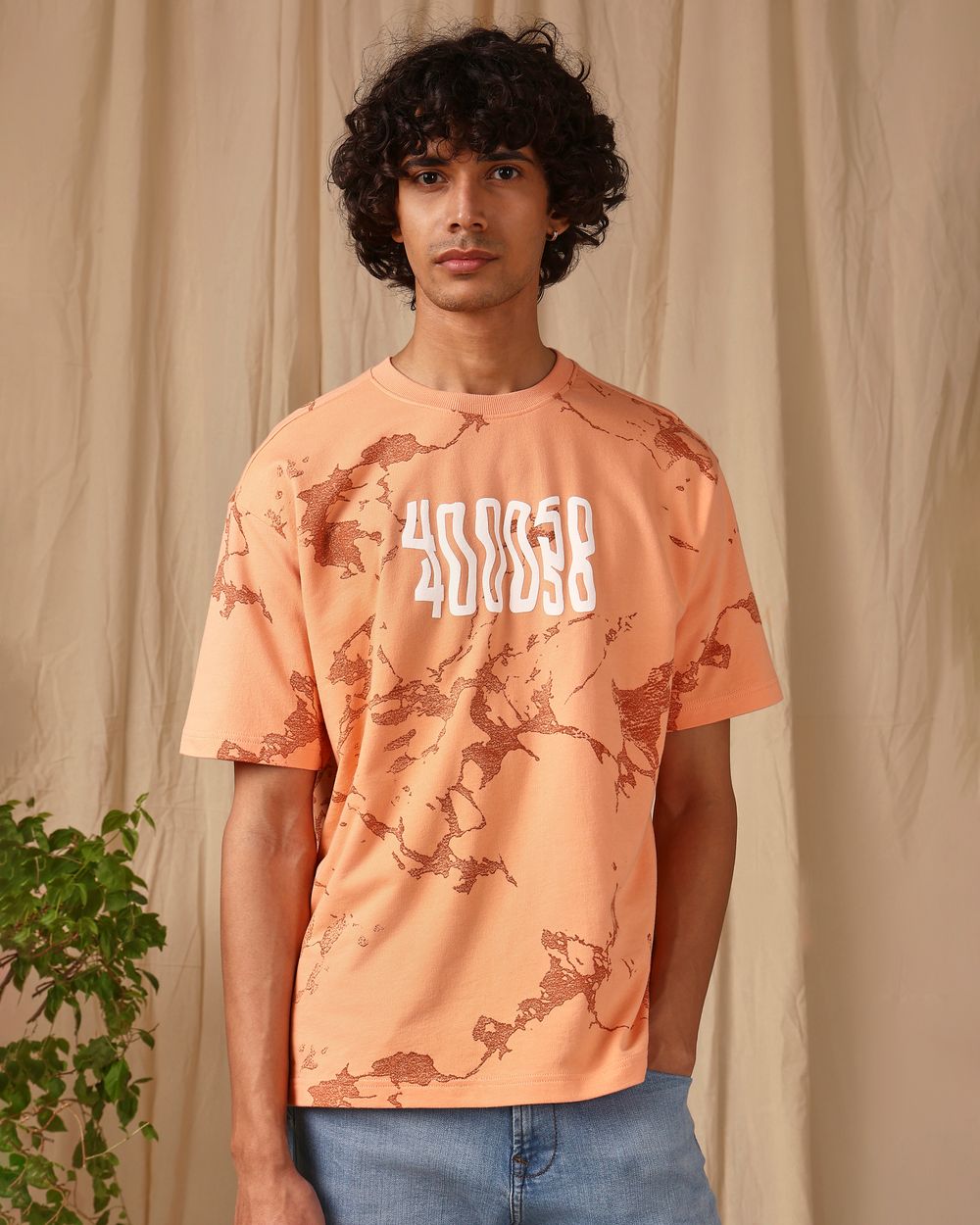 Peach Graphic Print Loose Fit T-Shirt