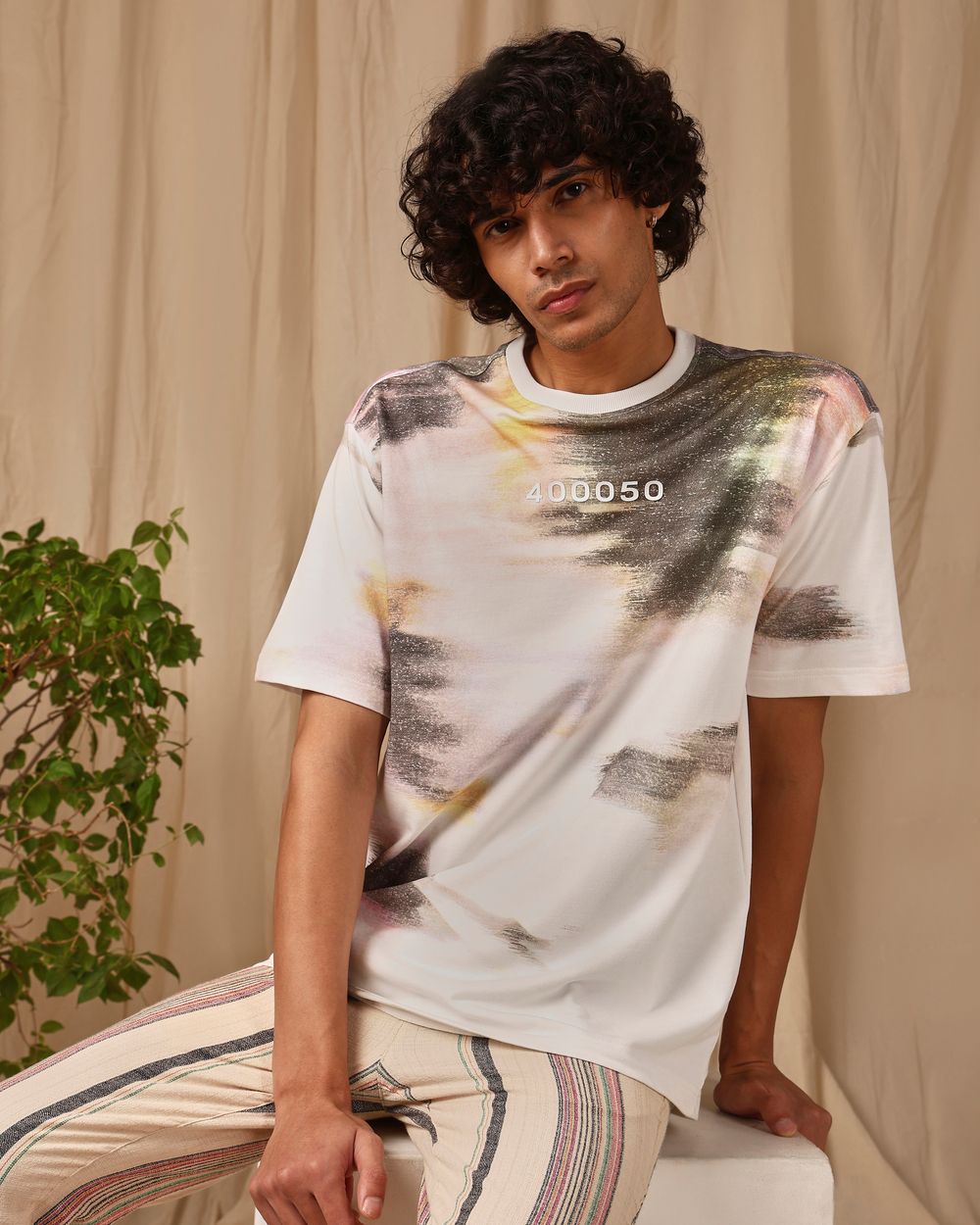 White Printed Oversized Loose Fit Tee