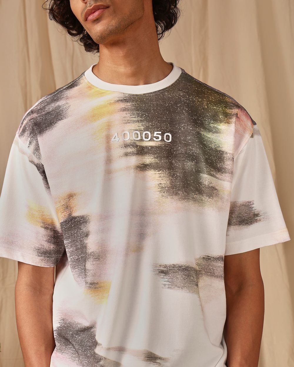 White Printed Oversized Loose Fit Tee
