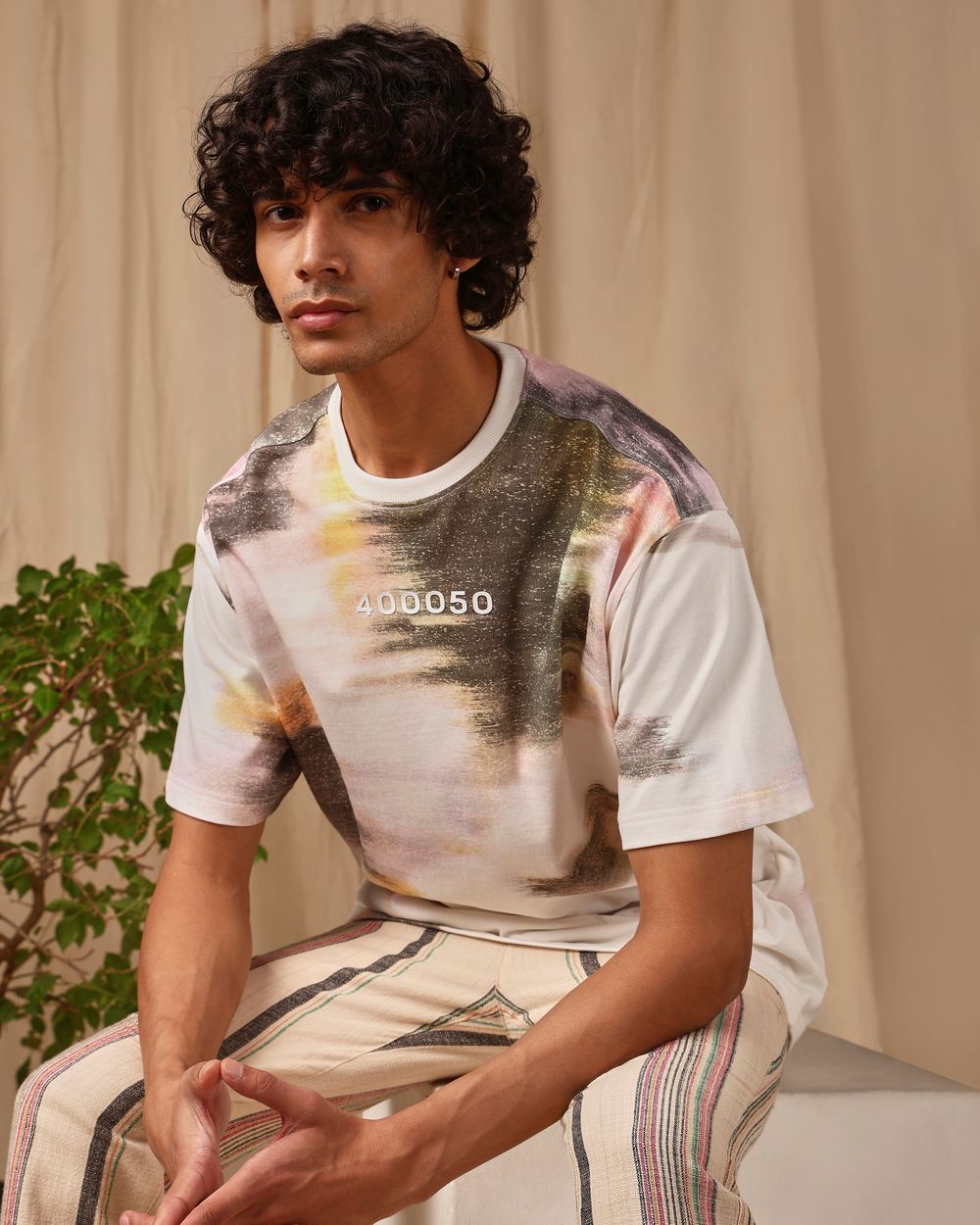 White Printed Oversized Loose Fit Tee