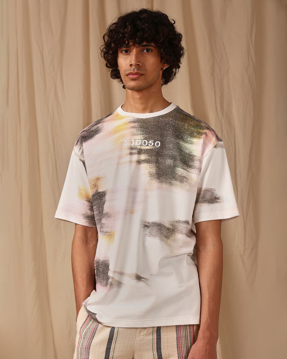 White Printed Oversized Loose Fit Tee