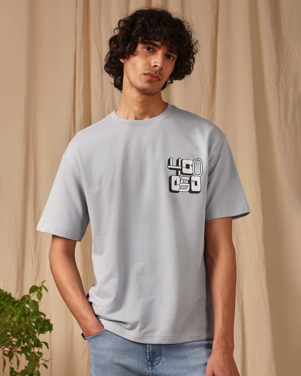 Grey Graphic Print Loose Fit T-Shirt