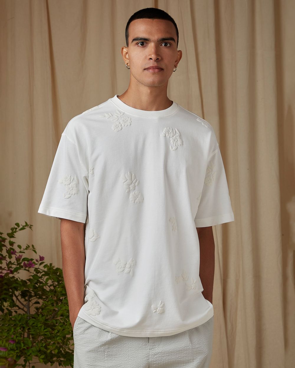 White Puff Print Oversized Loose Fit Tee