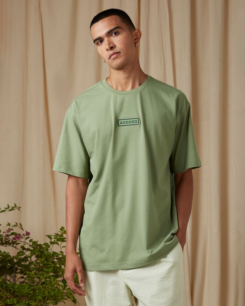 Light Green Badged Oversized Loose Fit Tee