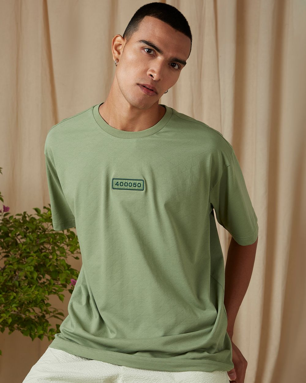 Light Green Badged Oversized Loose Fit Tee