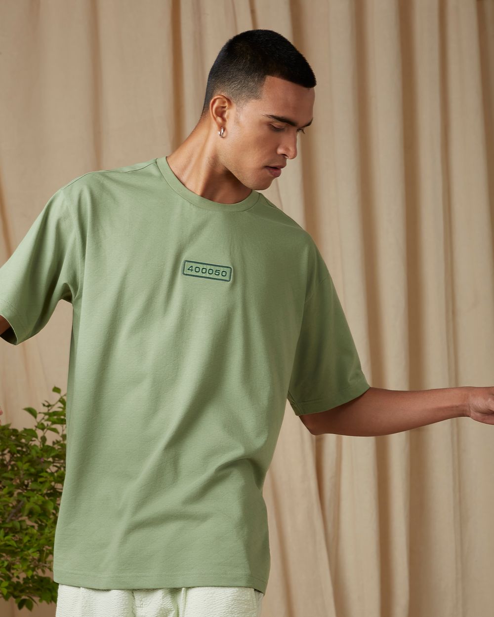 Light Green Badged Oversized Loose Fit Tee