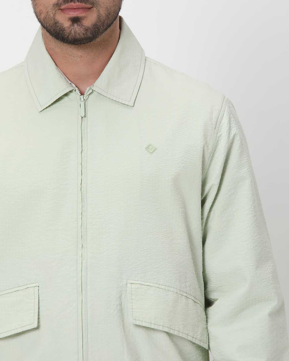 Light Green Seersucker Slim Fit Jacket