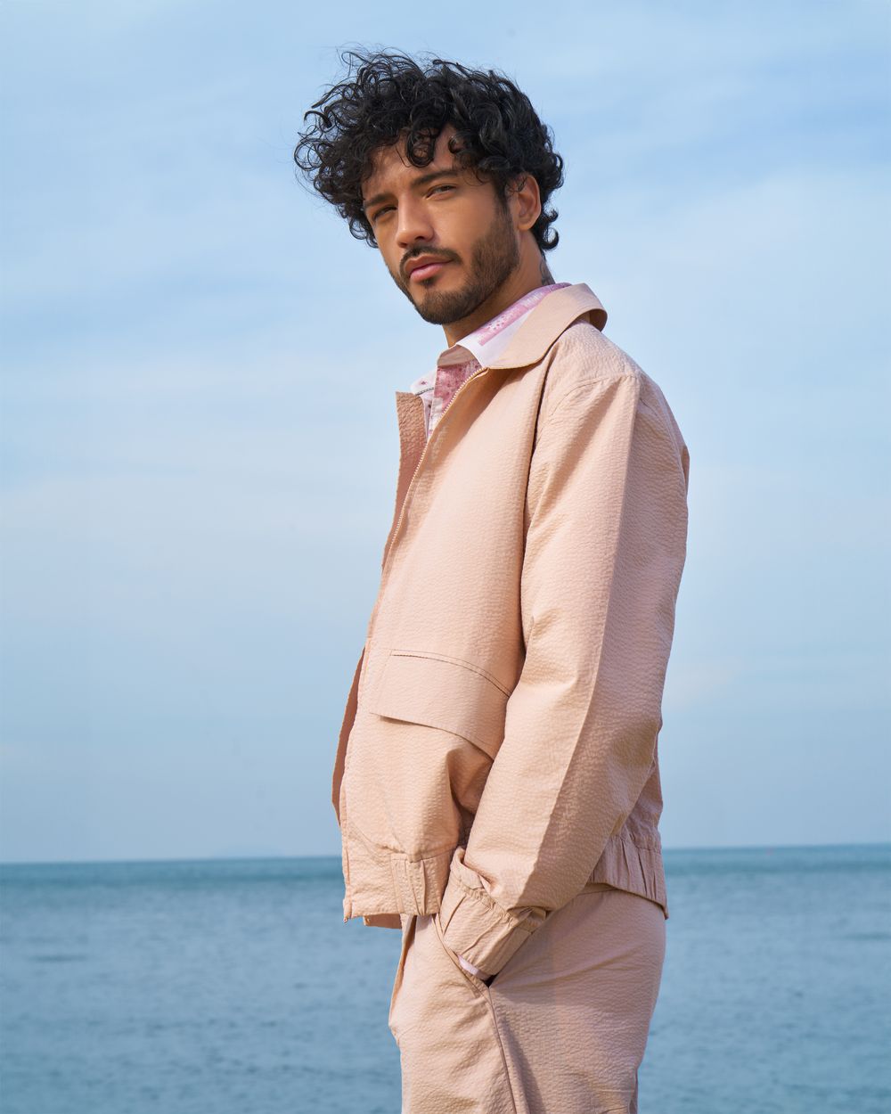 Peach Seersucker Slim Fit Jacket