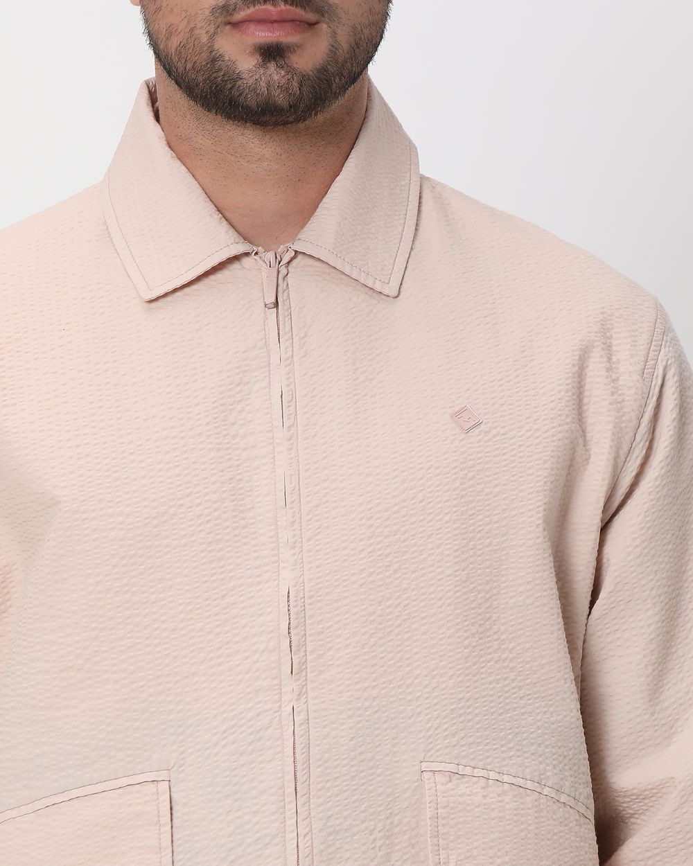 Peach Seersucker Slim Fit Jacket