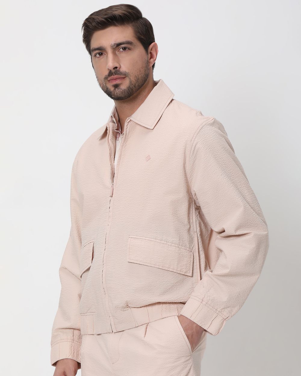 Peach Seersucker Slim Fit Jacket