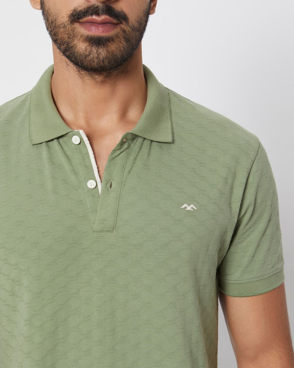 Light Olive Textured Plain Slim Fit Polo T-Shirt