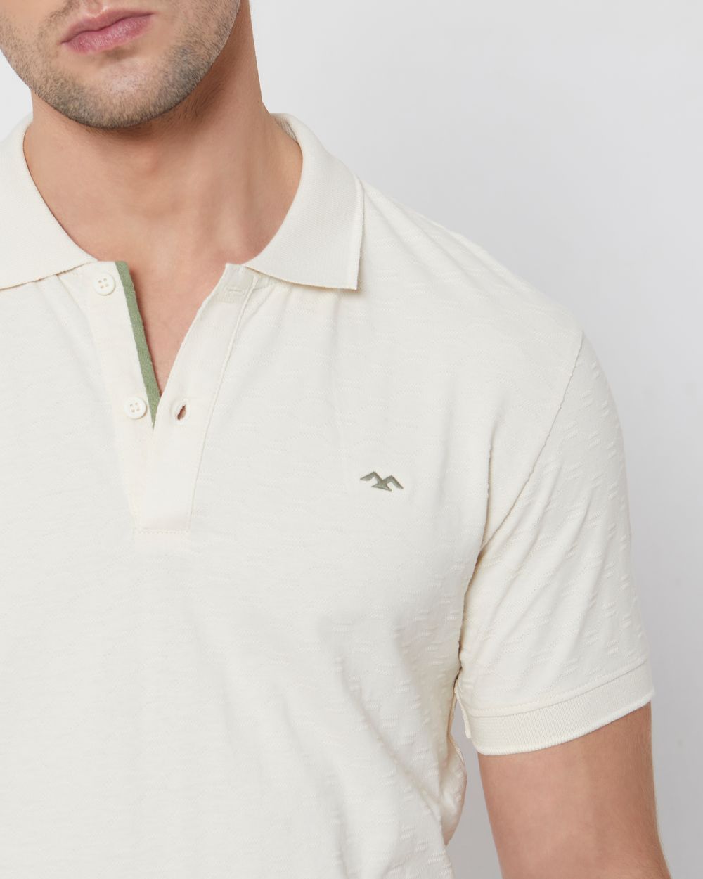 Beige Textured Slim Fit Textured Jersey Polo T-Shirt