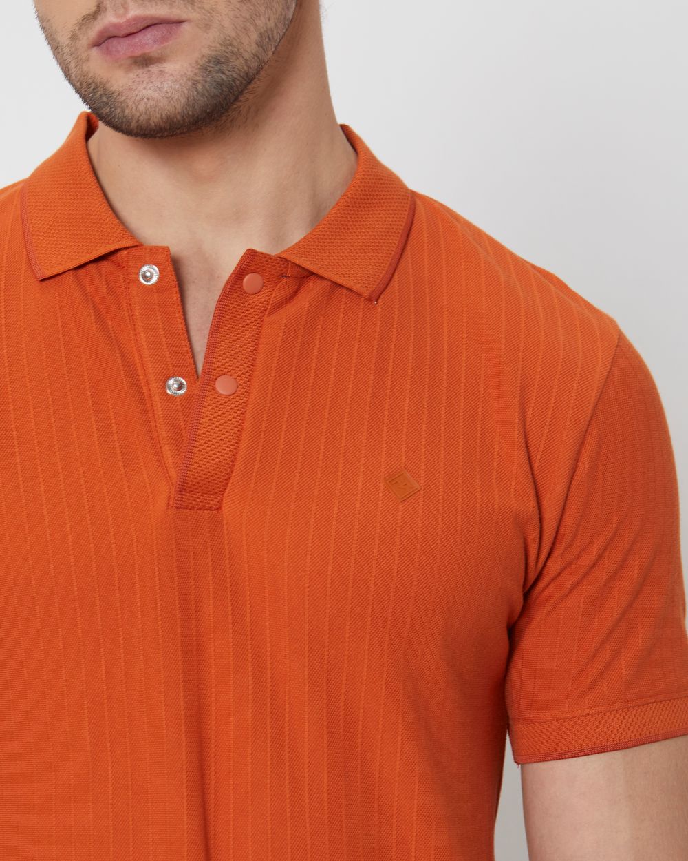 Rust Textured Plain Slim Fit Casual Polo T-Shirt