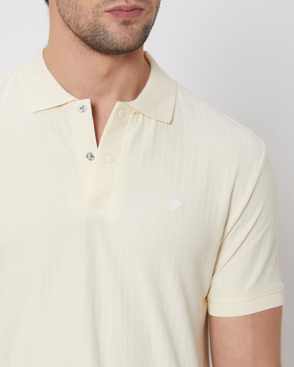 Off White Textured Plain Slim Fit Jersey Polo T-Shirt