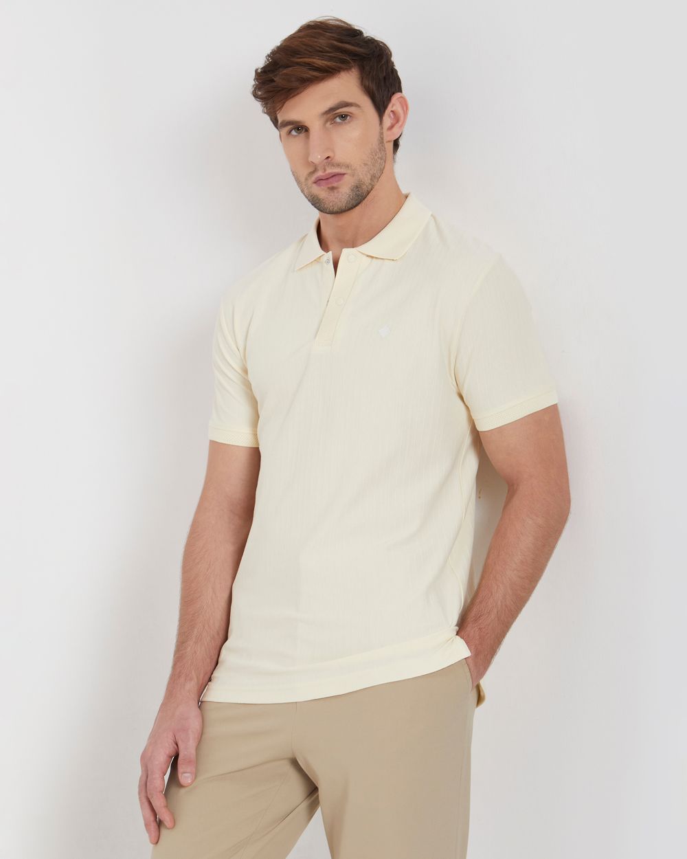 Buy Off White Textured Plain Slim Fit Jersey Polo T shirt Online at Muftijeans