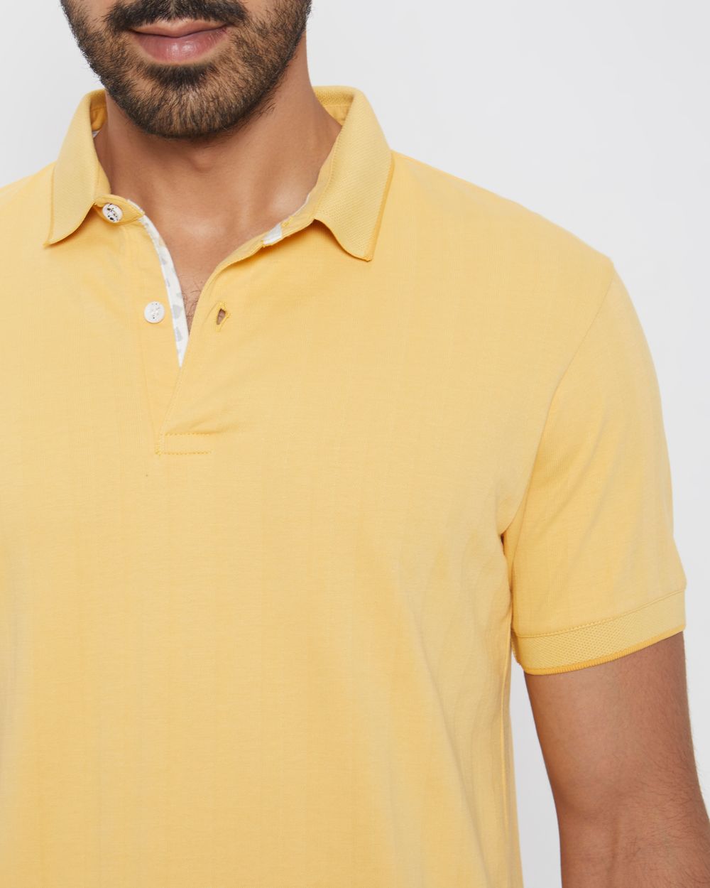 Mustard Textured Plain Slim Fit Polo T-Shirt