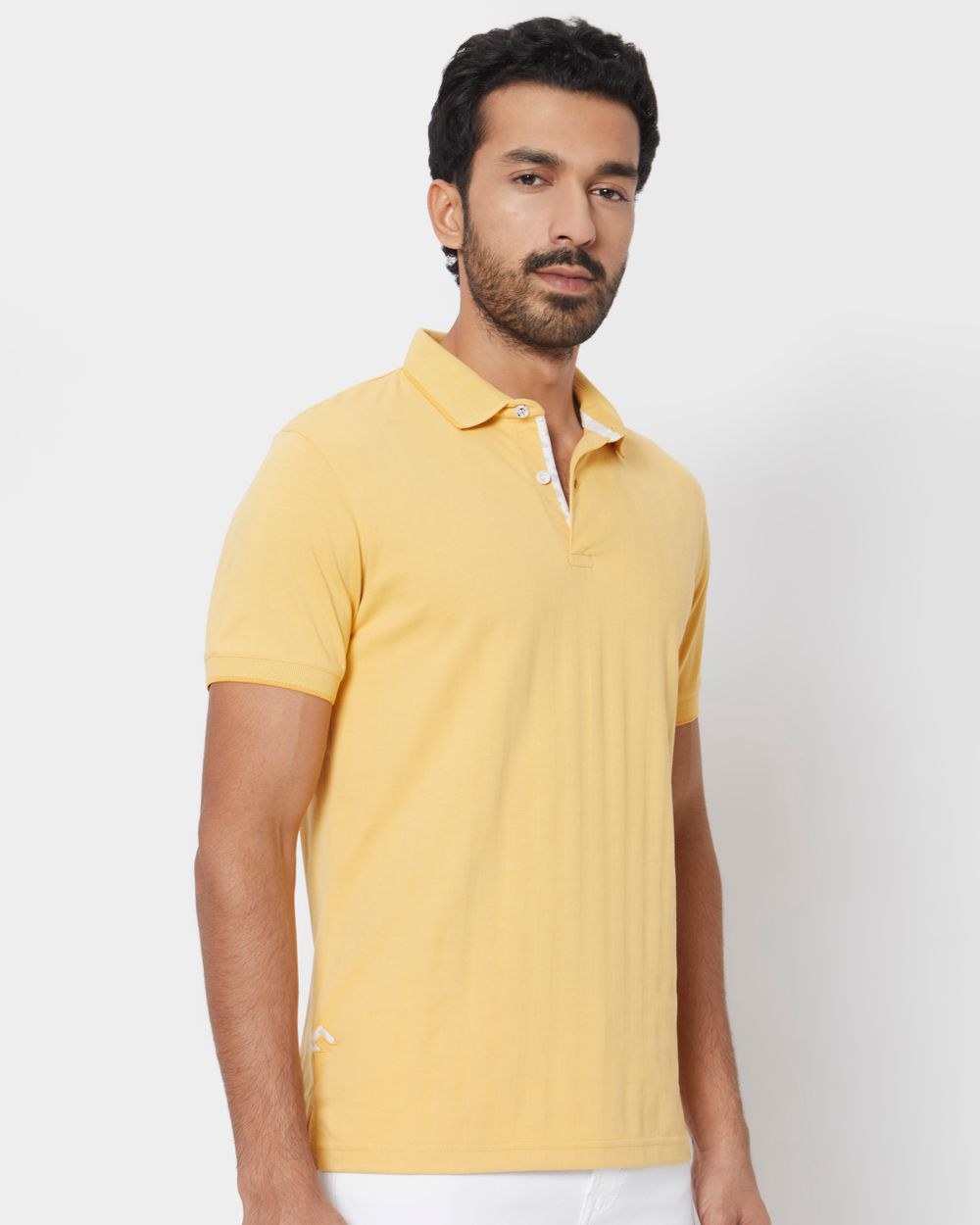 Mustard Textured Plain Slim Fit Polo T-Shirt