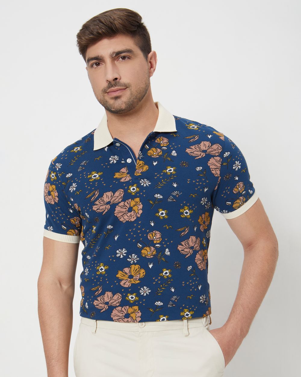 Navy Printed Slim Fit T-Shirt
