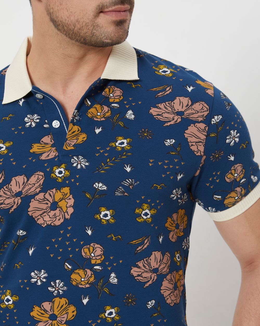 Navy Printed Slim Fit T-Shirt