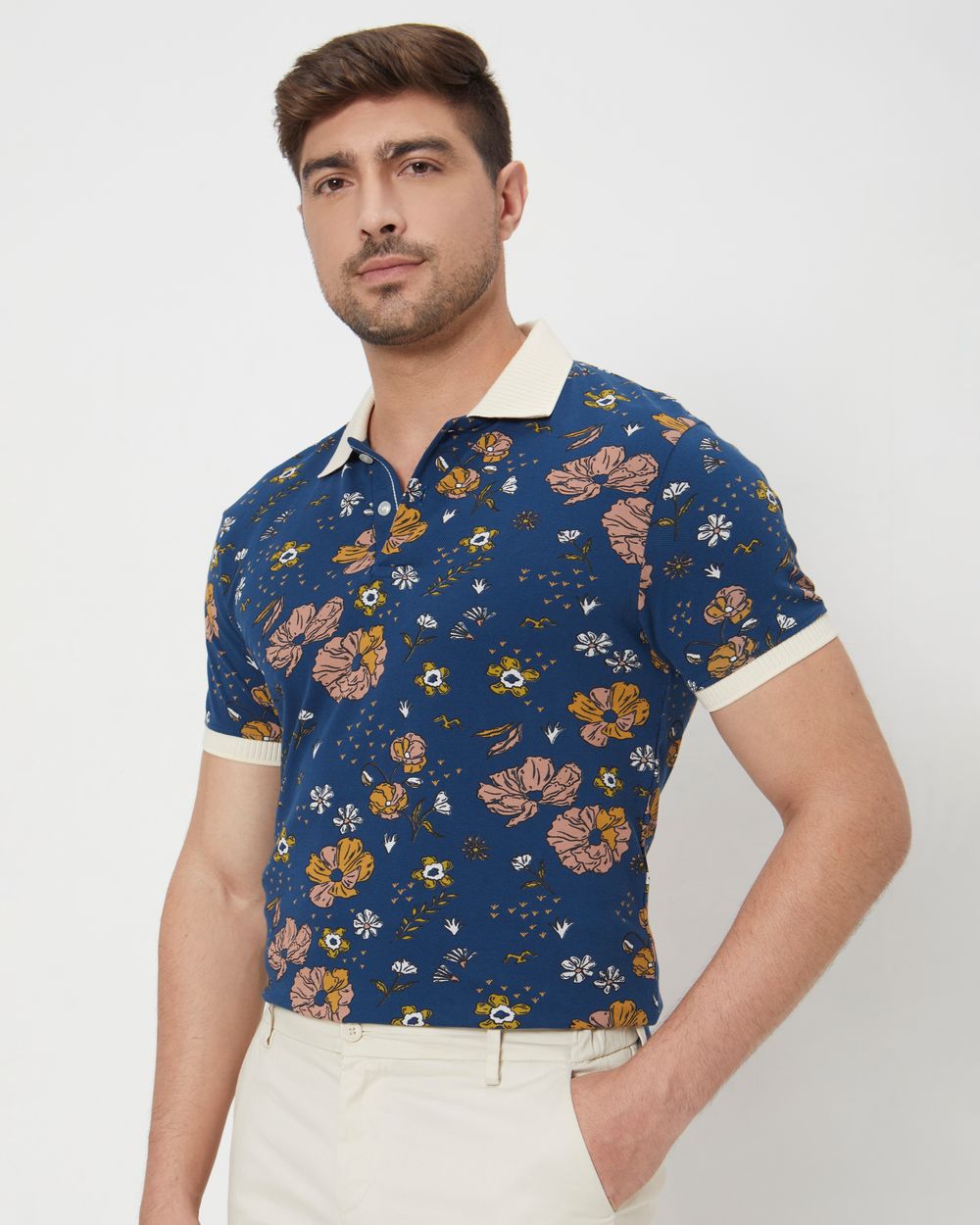 Navy Printed Slim Fit T-Shirt
