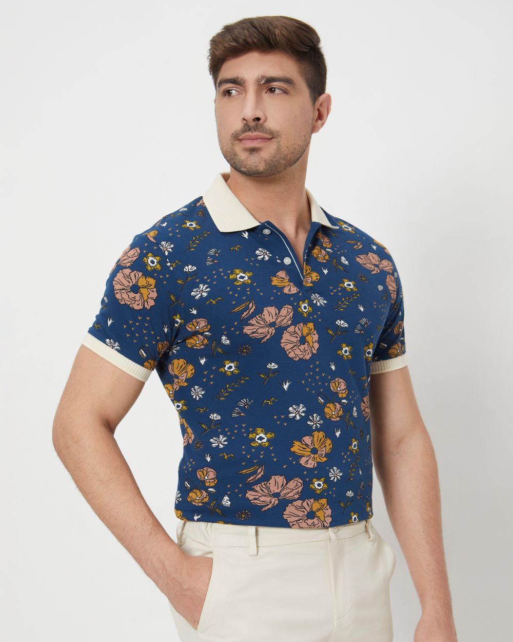 Navy Printed Slim Fit T-Shirt
