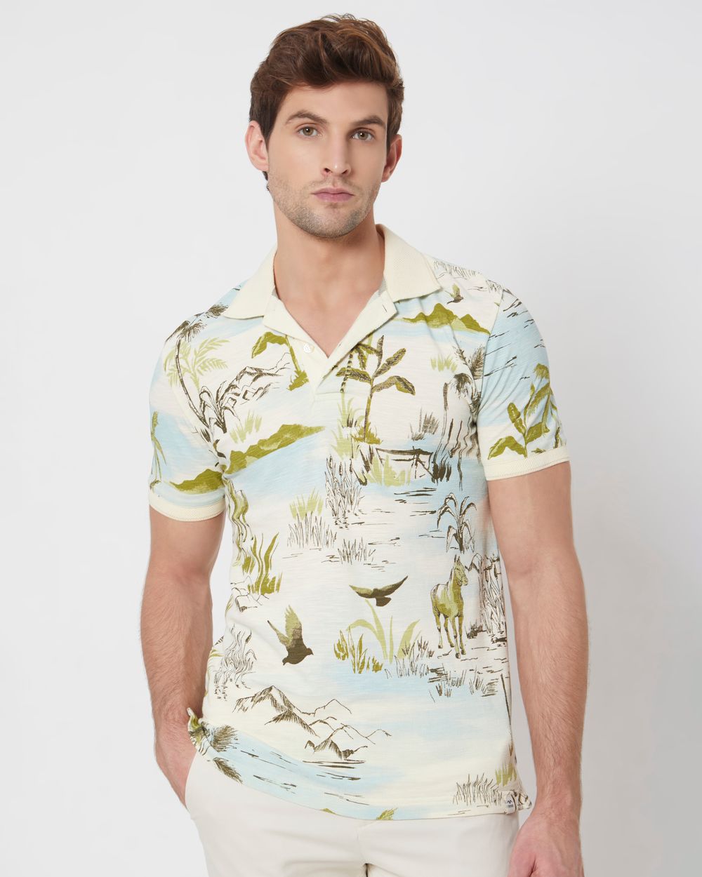 Off White Mumbai Print Slim Fit Casual Polo