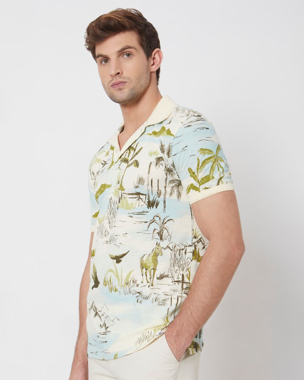 Off White Mumbai Print Slim Fit Casual Polo