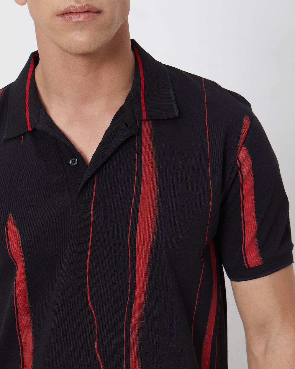 Black Abstract Print Slim Fit Casual Polo