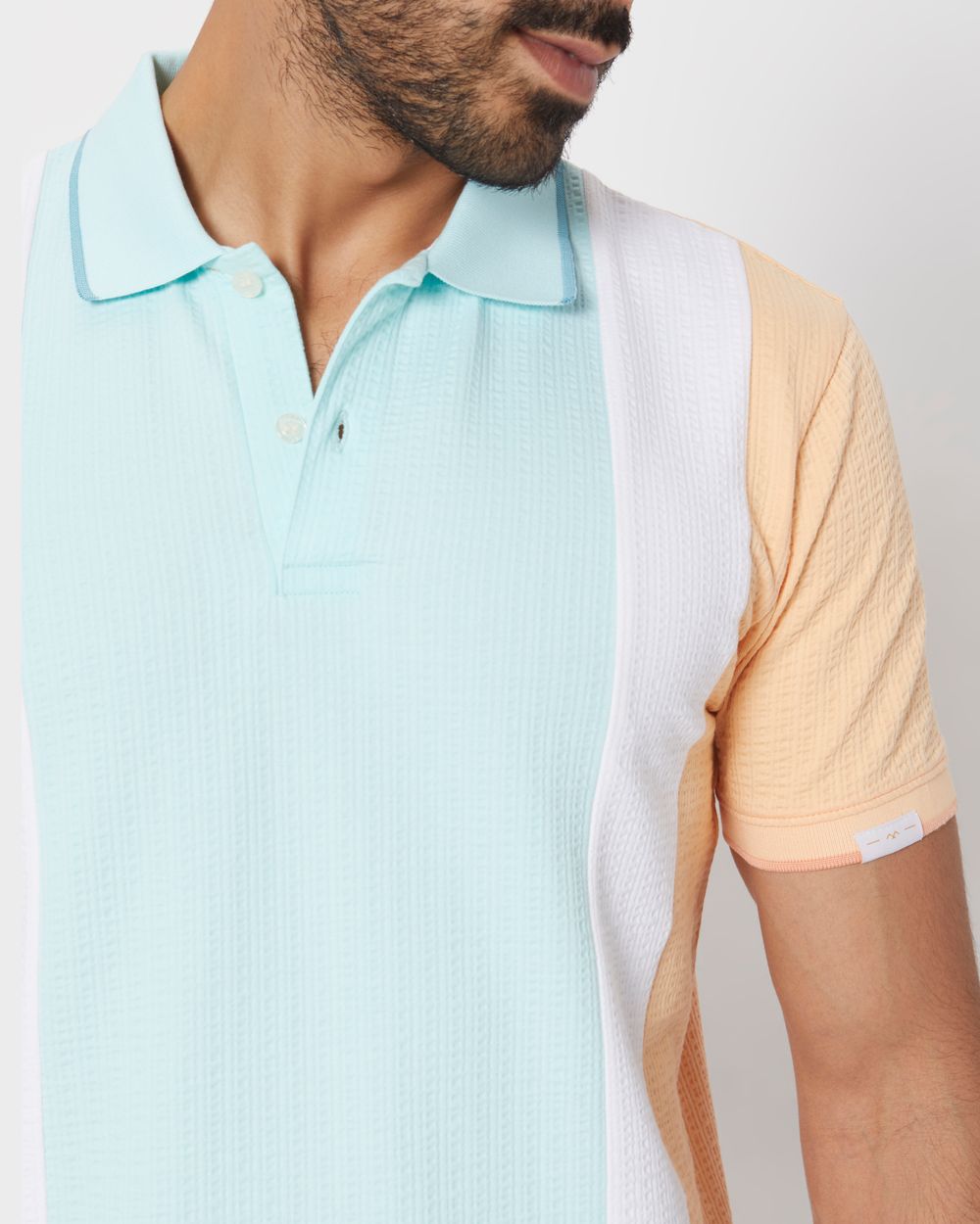 Peach Cut & Sew Stripe Slim Fit Polo T-Shirt