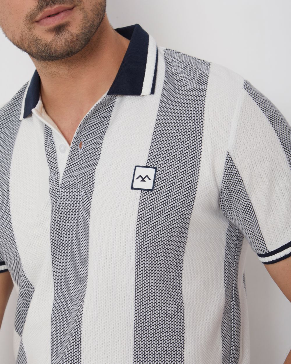 Navy Textured Stripe Slim Fit Jersey Polo T-Shirt
