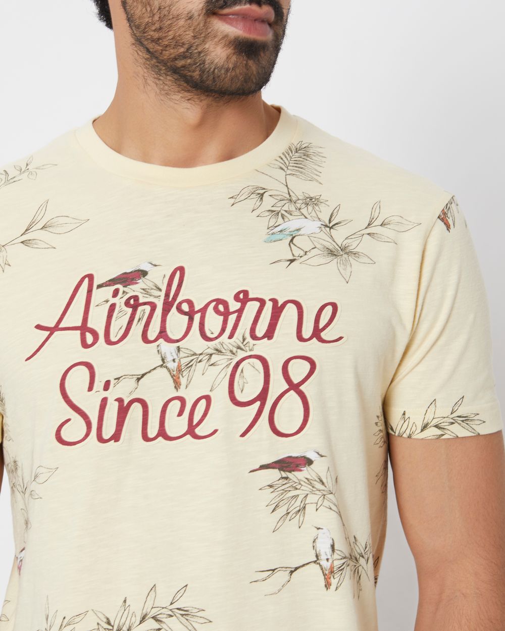 Beige Graphic Print Slim Fit T-Shirt