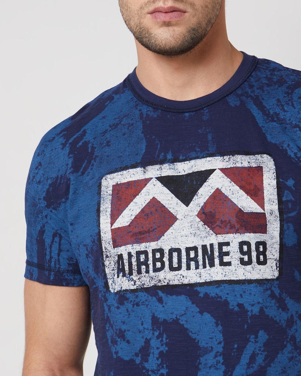 Navy Logo Print Slim Fit Casual T-Shirt