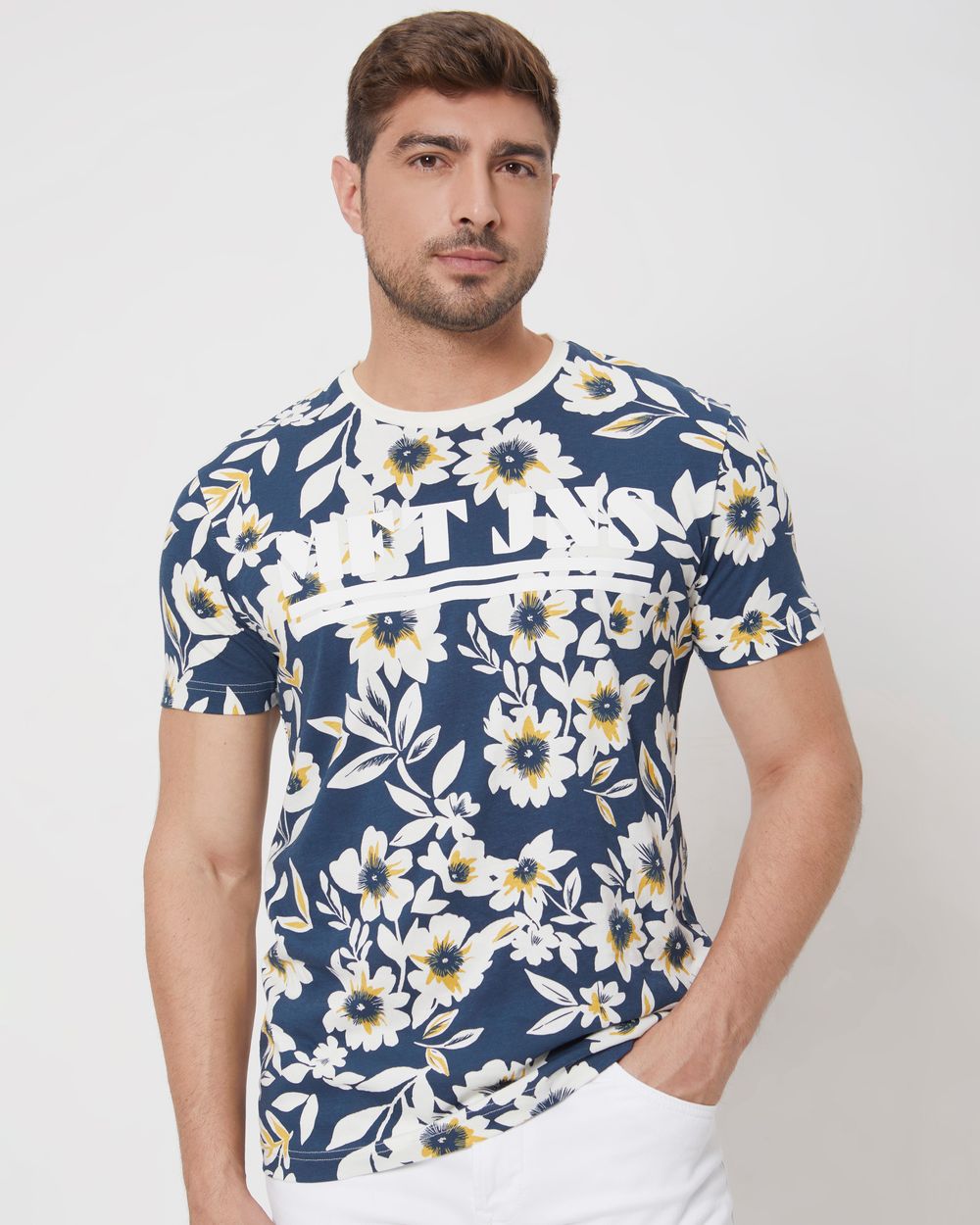 Navy Floral Print Slim Fit Jersey T-Shirt