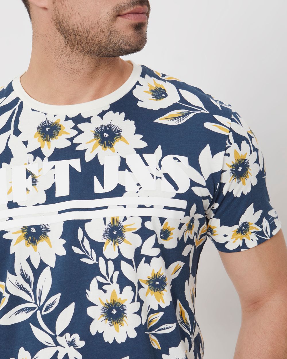 Navy Floral Print Slim Fit Jersey T-Shirt