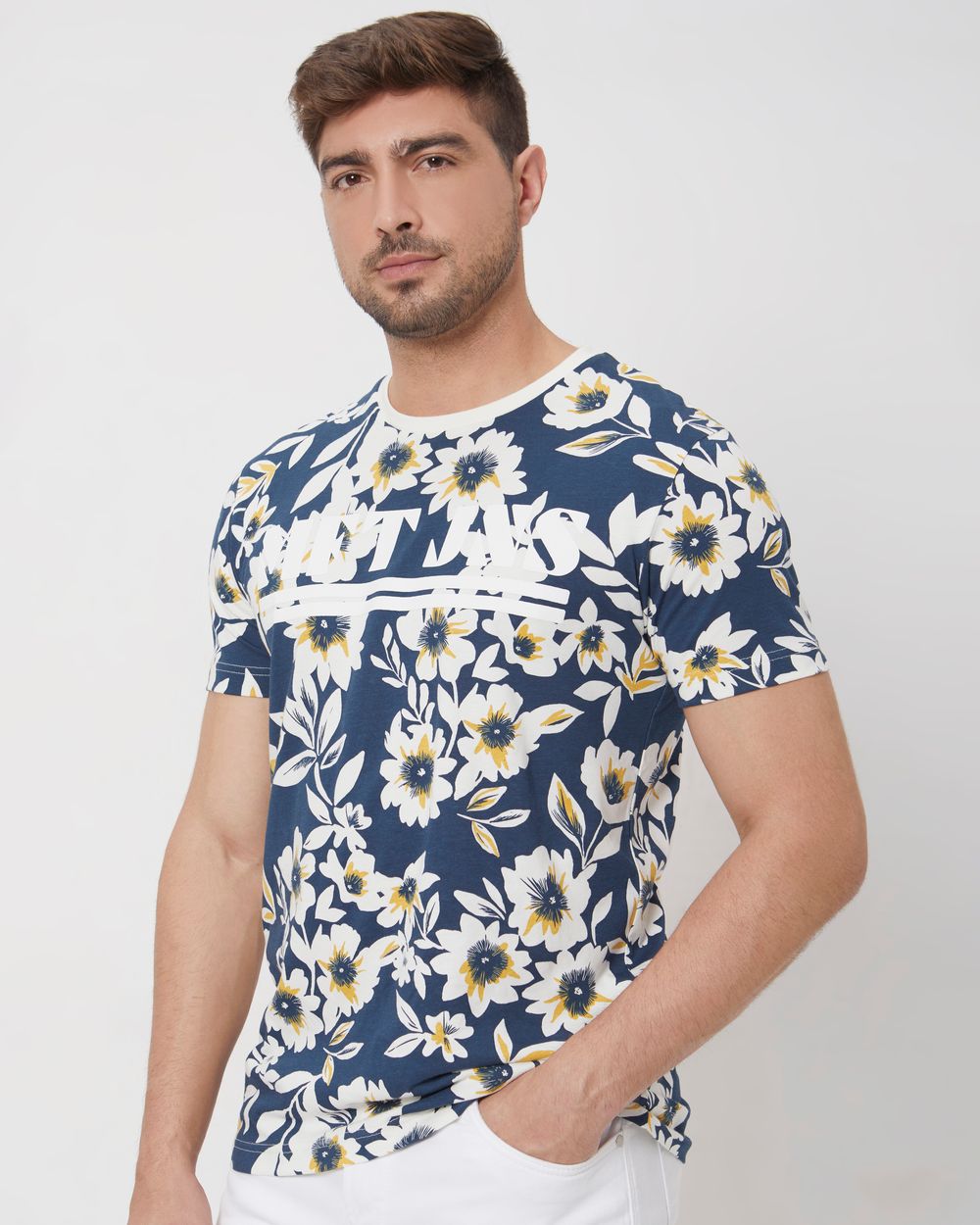 Navy Floral Print Slim Fit Jersey T-Shirt