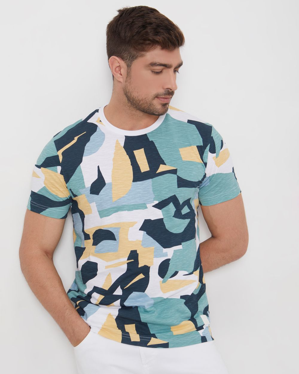 Green Abstract Print Slim Fit Jersey T-Shirt