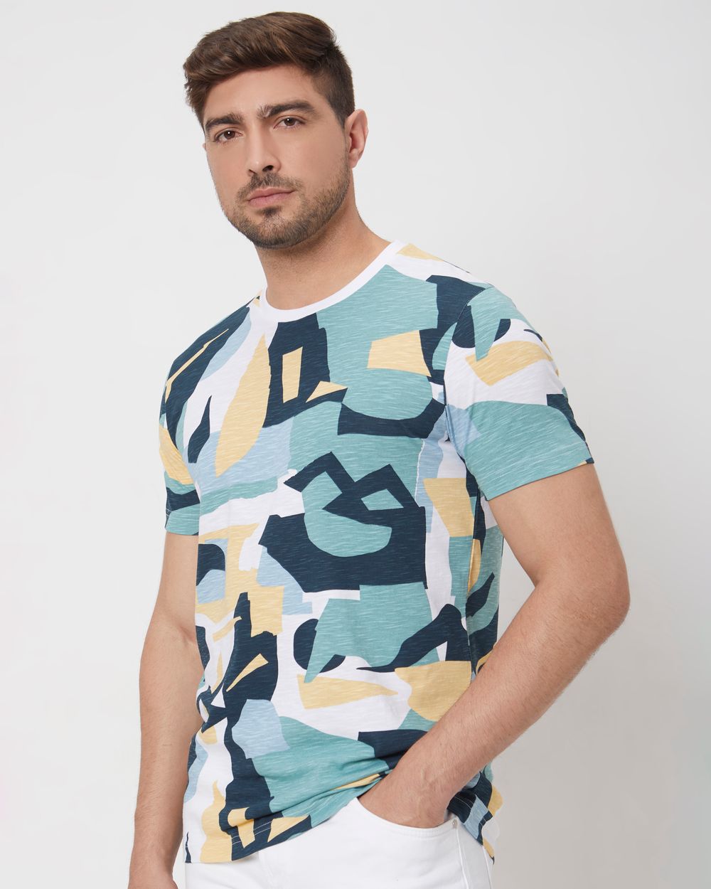 Green Abstract Print Slim Fit Jersey T-Shirt
