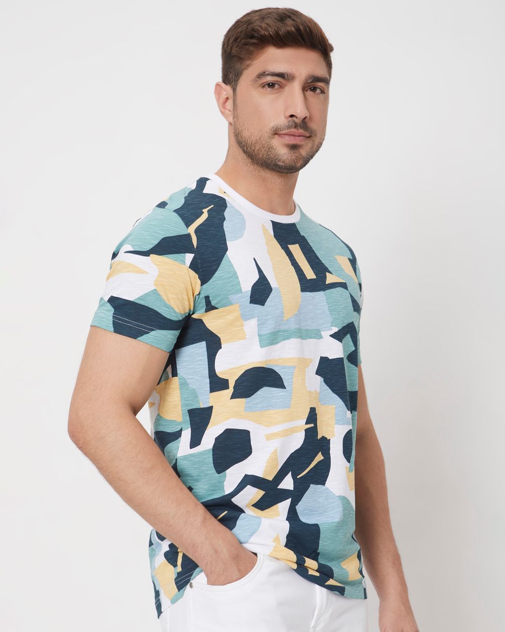 Green Abstract Print Slim Fit Jersey T-Shirt