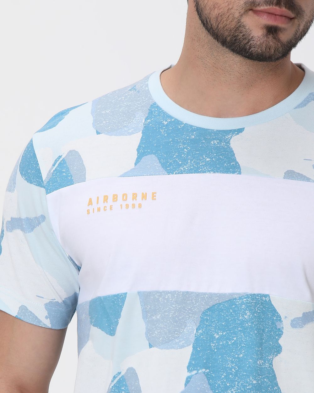 Light Blue Camo Cut & Sew Slim Fit T-Shirt