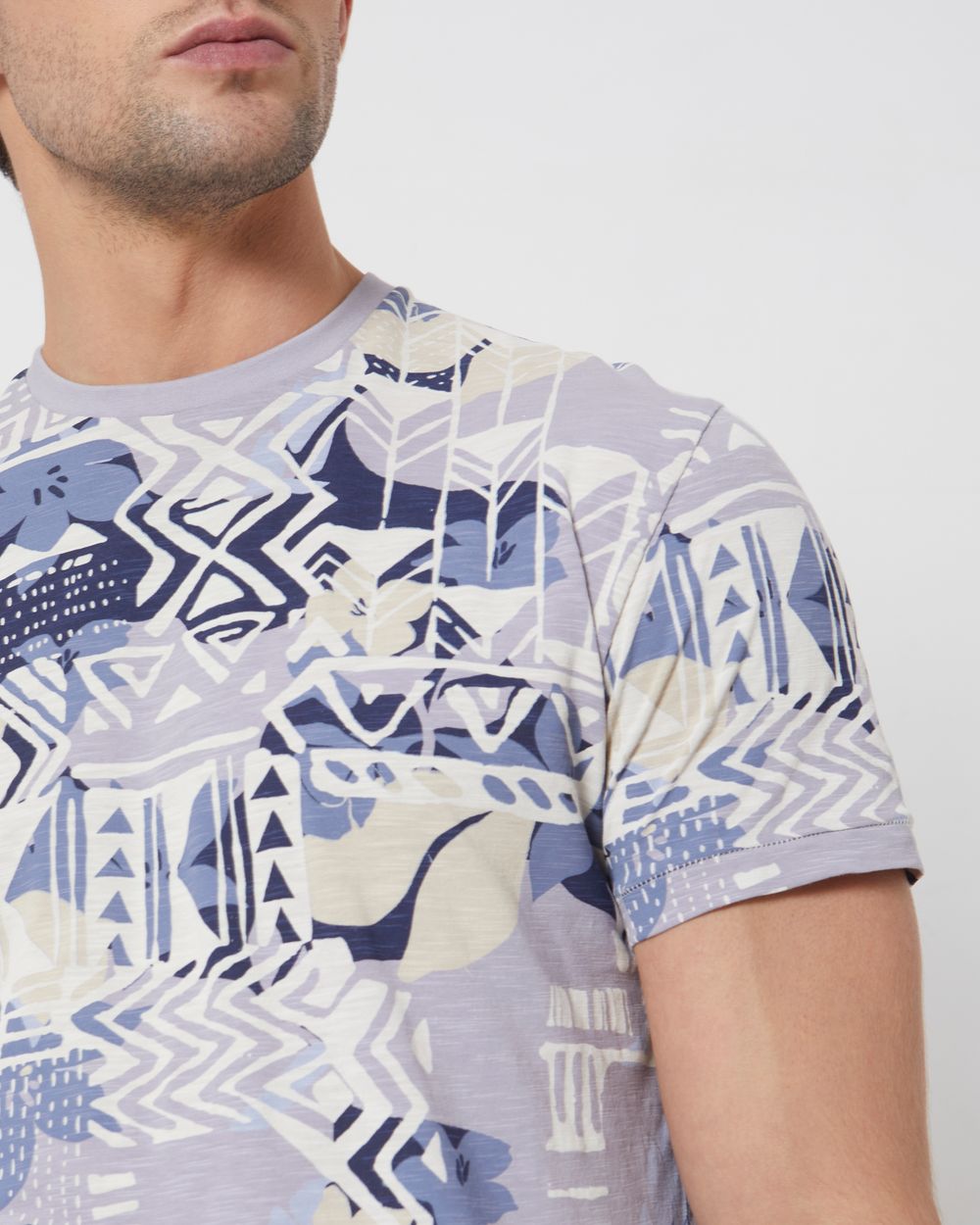 Grey Tribal Print Slim Fit Casual T-Shirt