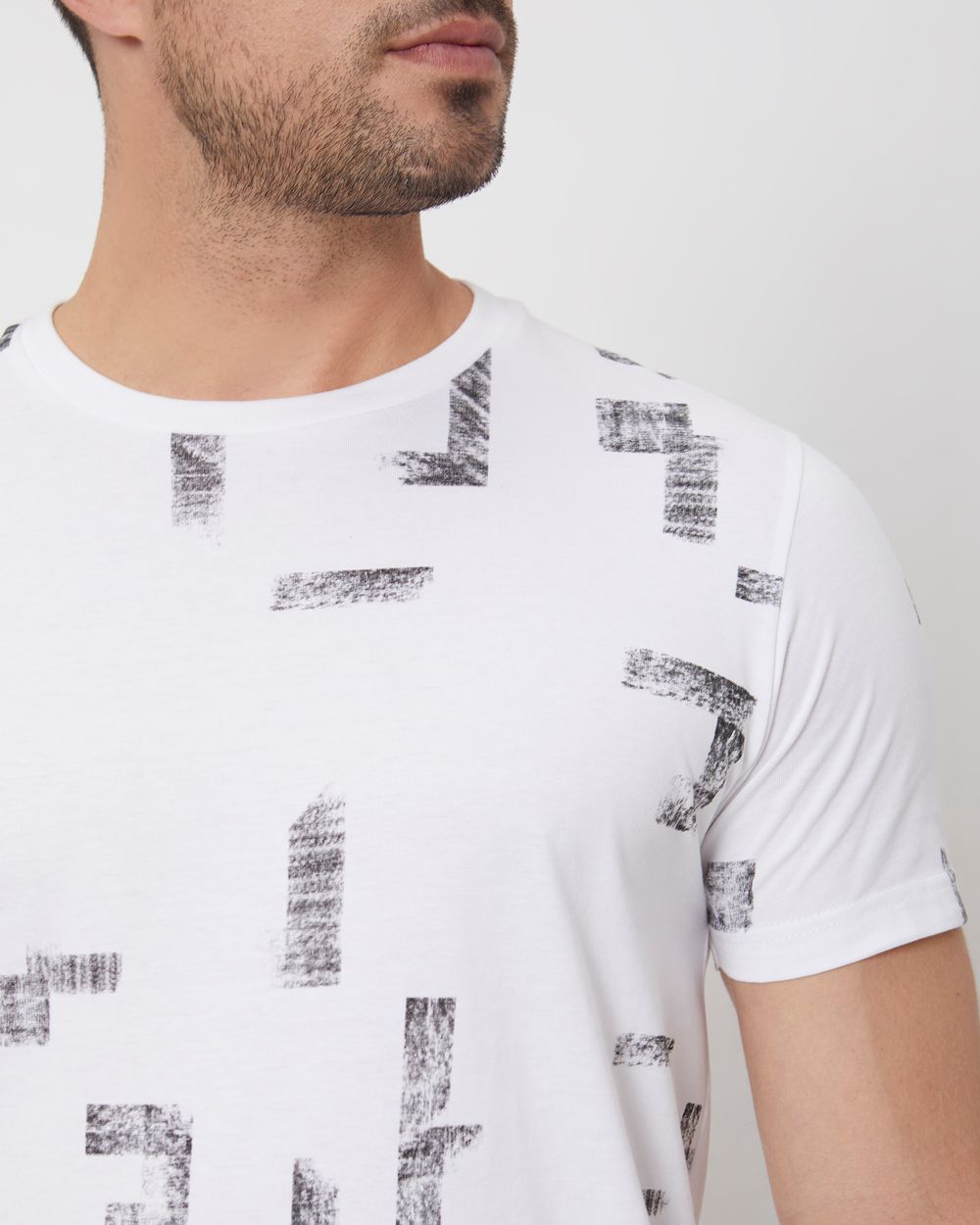 White Geometric Print Slim Fit Jersey T-Shirt