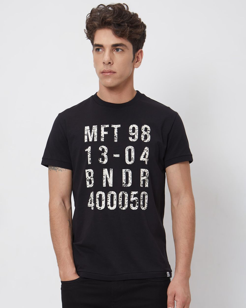 Black Graphic Plainslim Fit Casual T-Shirt