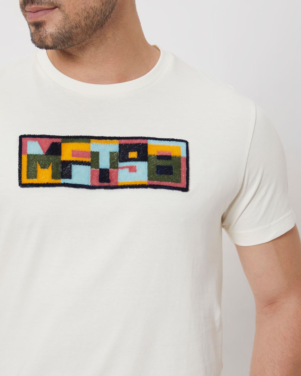 Off White Textured Graphic Slim Fit Jersey T-Shirt
