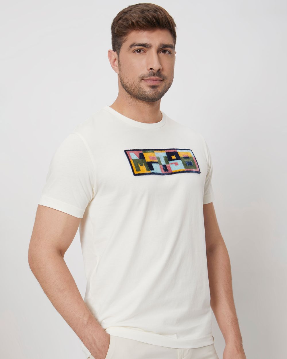 Off White Textured Graphic Slim Fit Jersey T-Shirt