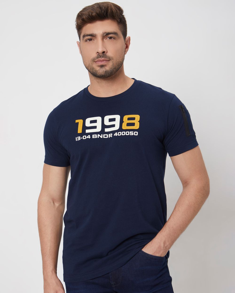 Navy Graphic Print Slim Fit Jersey T-Shirt