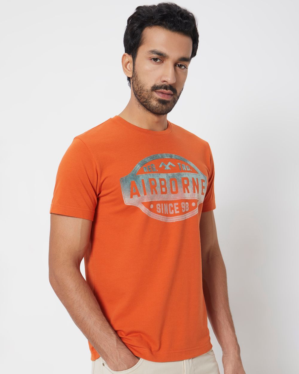 Rust Textured Graphic Slim Fit T-Shirt