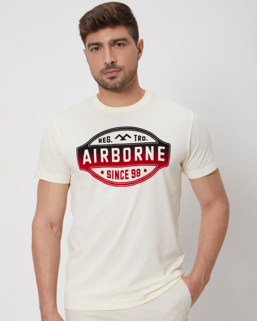 Off White Textured Graphic Slim Fit Jersey T-Shirt